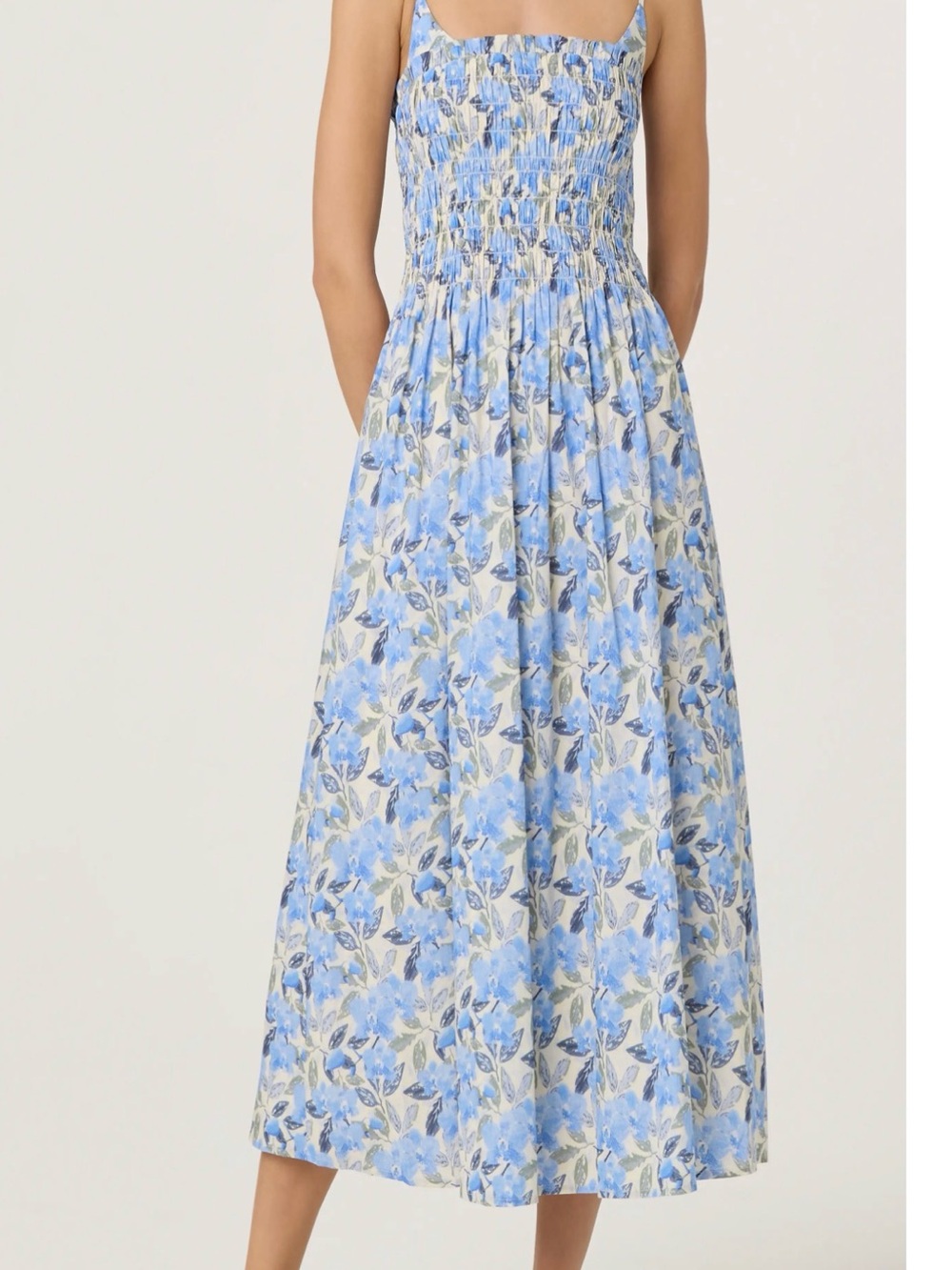 Astr Blue Floral Smocked Midi Dress